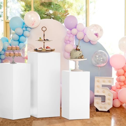 3Pcs White Cylinder Pedestal Stands for Parties