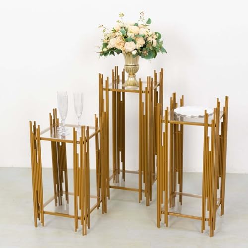 Tableclothsfactory Set of 3 Gold Metal Flower Display Stands