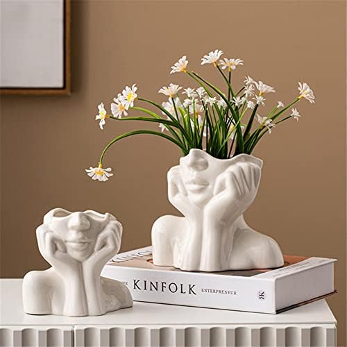 White Ceramic Face Vase Boho Modern Nordic Style
