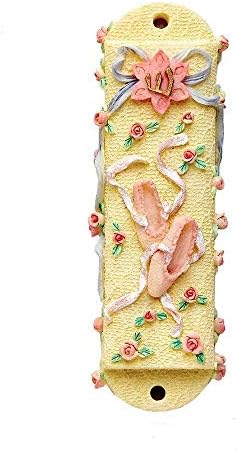 Ceramic Ballet Mezuzah Yellow Base with Pink Slippers