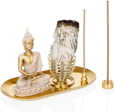 ZenBless 6 In 1 Incense Holder - Gold Oval Ash Catcher