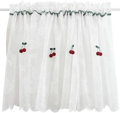 Dsnyu Sheer Curtains with Cherry Pattern 110 x 16 Panel Rod Pocket