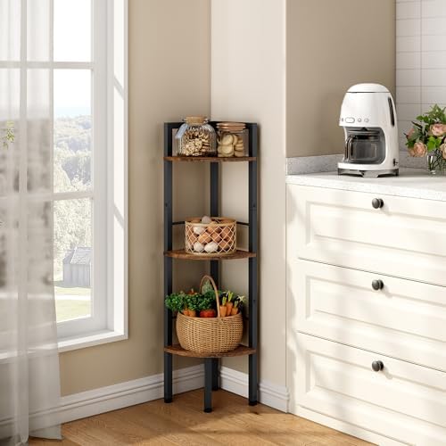 Tajsoon 3 Tier Corner Shelf Stand Industrial Rustic Brown