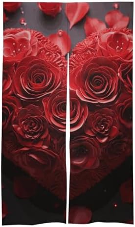 Red Rose Love Heart Door Curtain 57x17 Inches