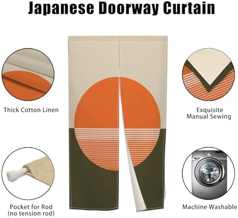 Leowefowa Japanese Style Noren Curtain Orange Sun Pattern 34x48