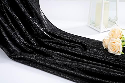 2ft x 15ft Black Sequin Aisle Runner Rug for Prom and Events
