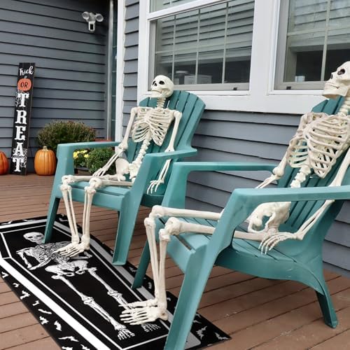 Halloween Coffin Skeleton Bat Runner Rug - Black Non-Slip Washable