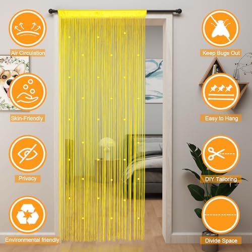 YIIBAII Beaded Curtain Yellow 39x110 Inches