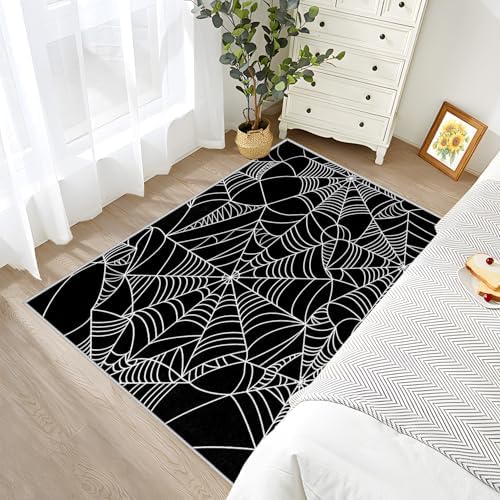 Gothic Spiderweb Area Rug - 3x4 Black and White Design