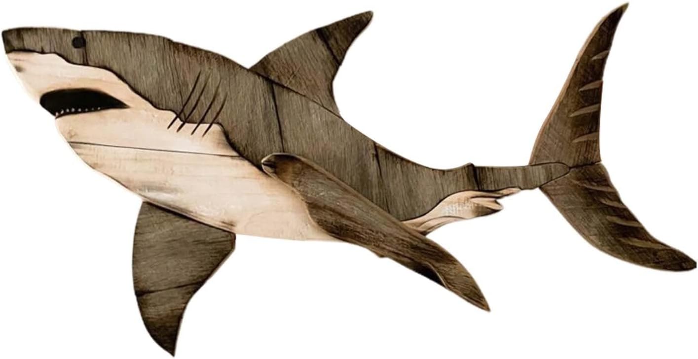 Wood Shark Wall Art Decor for Home Ocean Theme
