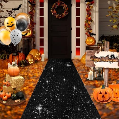2ft x 15ft Black Sequin Aisle Runner Rug for Prom and Events