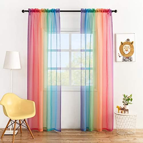 Anjee Rainbow Sheer Curtains 2 Panels 72 Inches Long
