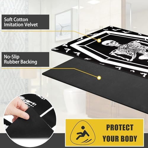 Halloween Coffin Skeleton Bat Runner Rug - Black Non-Slip Washable