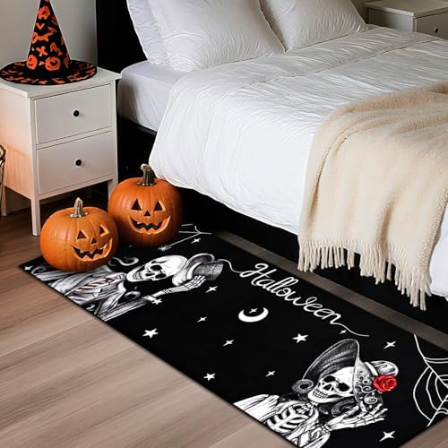 Likiyol Halloween Skull Couple Runner Rug Non Slip Washable 20x59