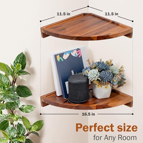 Demigo Floating Round Corner Shelves 2pcs Natural Brown