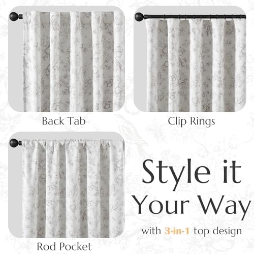 Jinchan 95 Blackout Floral Curtains 63 Inch Length Set