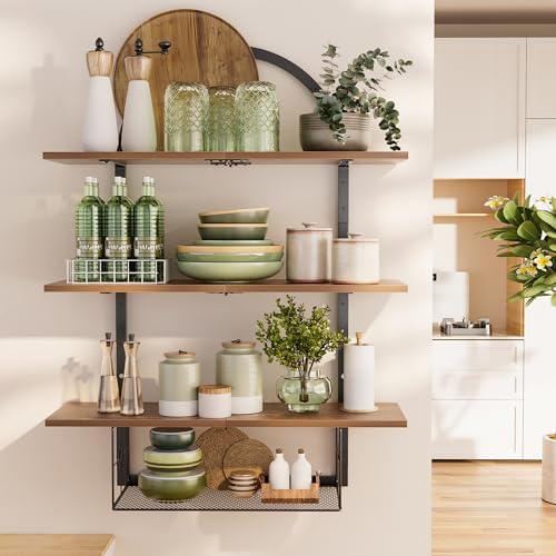 XLHOMO Floating Shelf Wall 24 Inch 31 Tier Rustic Brown