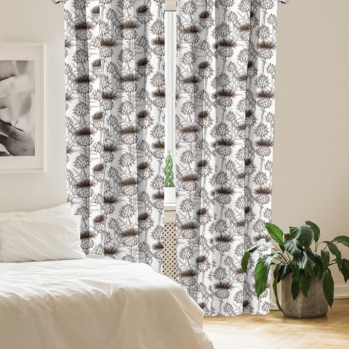 Ambesonne Thistle Curtains 2 Panel Set Brown White