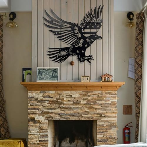 Patriotic Bald Eagle American Flag Metal Wall Art 30 Inches