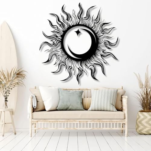 KingGenius Sun Moon Star Wall Decor 299x299 Inch Metal Art
