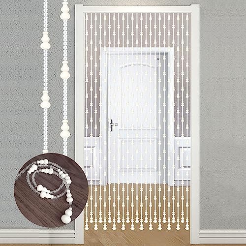 White Wood Beaded Door Curtain 41 Strands 135x225cm