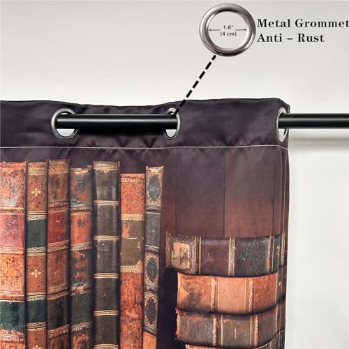 Bookshelf Blackout Curtains 42x63 Inch Grommet Thermal Insulated Room Darkening Window Drapes