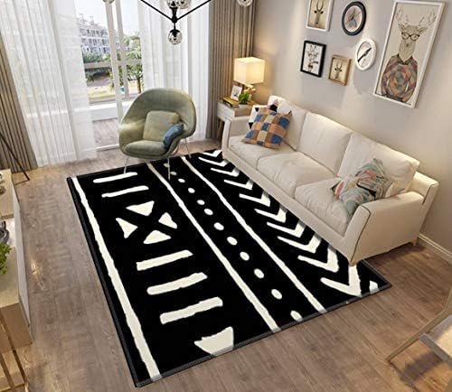 African Mud Cloth Black and White Area Rug
