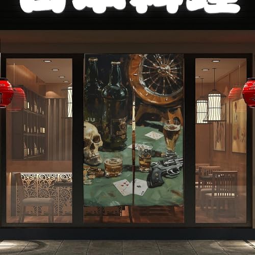 Pistol and Cards Door Curtain 17x57 Inch Split Privacy Partition