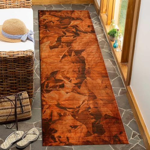 Autumn Leaf Fall Runner Rug 2x7ft Orange Maple Leaf Pattern