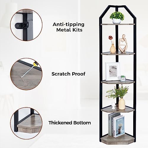 Fun Memories 5 Tier Corner Shelf Stand Grey