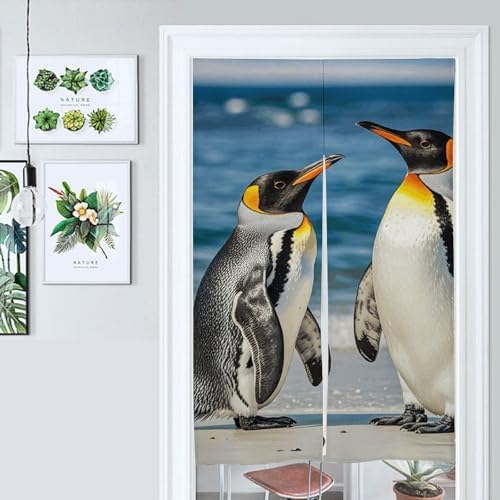 Penguin and Sea Door Cover Curtain 57x17 Inches