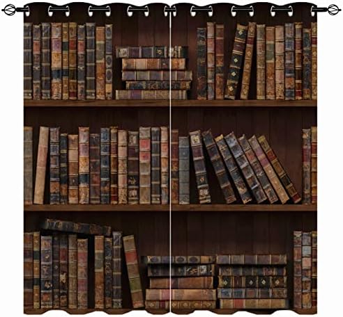Bookshelf Blackout Curtains 42x63 Inch Grommet Thermal Insulated Room Darkening Window Drapes