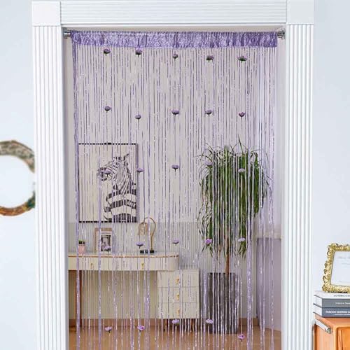 Doorway Beads Curtain with Rose Design Purple 118x79in