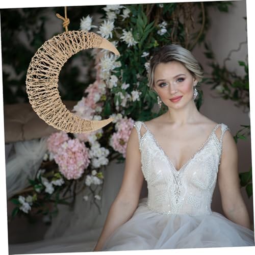 Mobestech Moon Shaped Rattan Hanging Decor Wreath Frame