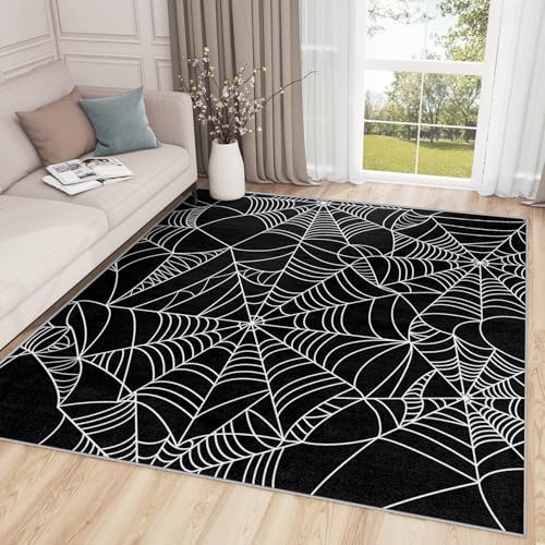 Gothic Spiderweb Area Rug - 3x4 Black and White Design