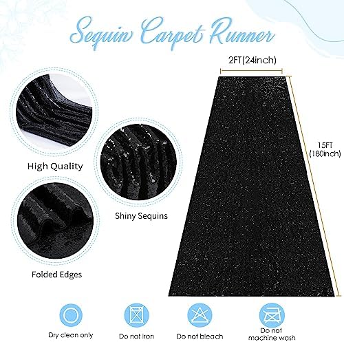 2ft x 15ft Black Sequin Aisle Runner Rug for Prom and Events