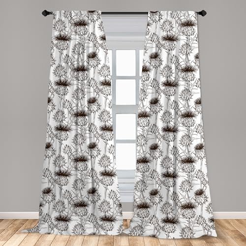 Ambesonne Thistle Curtains 2 Panel Set Brown White
