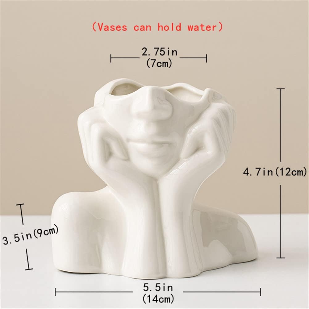 White Ceramic Face Vase Boho Modern Nordic Style