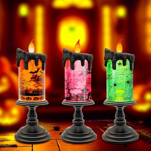 Halloween Snow Globe LED Candle with Timer Glitter
