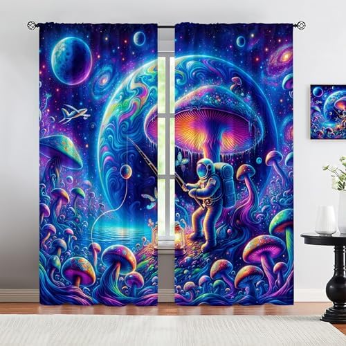 Abstract Mushroom Astronaut Blackout Curtains with Thermal Insulation