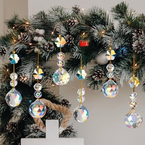 12 Pcs Crystal Christmas Prism Ornaments for Tree Decorations