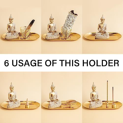 ZenBless 6 In 1 Incense Holder - Gold Oval Ash Catcher