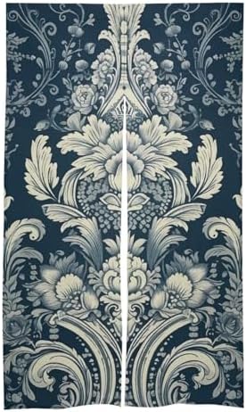 Japanese Noren Pattern Blue Background Door Curtain 34x57 Inch Split Drape