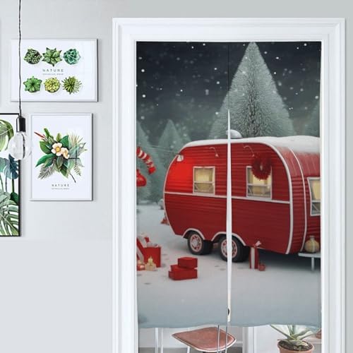 Christmas Red Camper Door Curtain Panel 17x57 Inch