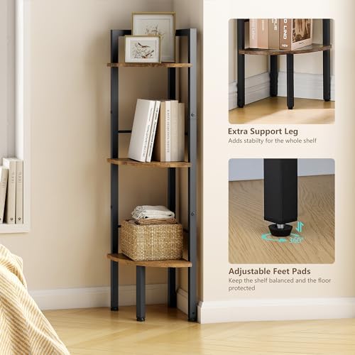 Tajsoon 3 Tier Corner Shelf Stand Industrial Rustic Brown