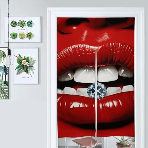 Red Lips Diamond Door Cover Curtain 57x17 Inches