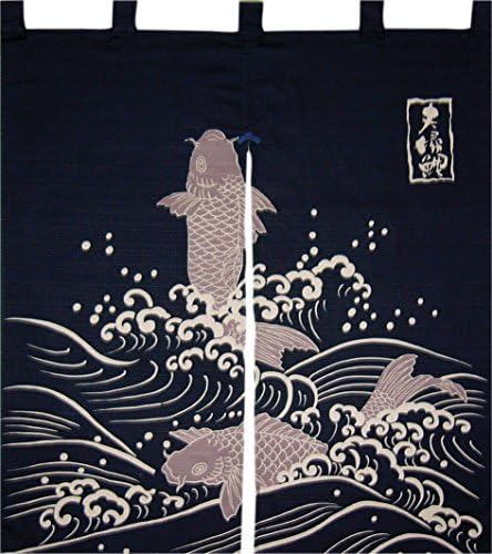 Made in Japan Indigo Dyeing Married Couple Carp Noren Curtain Tapestry 1