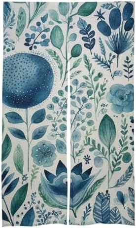 Japanese Noren Blue Plant Pattern Door Curtain 34x57