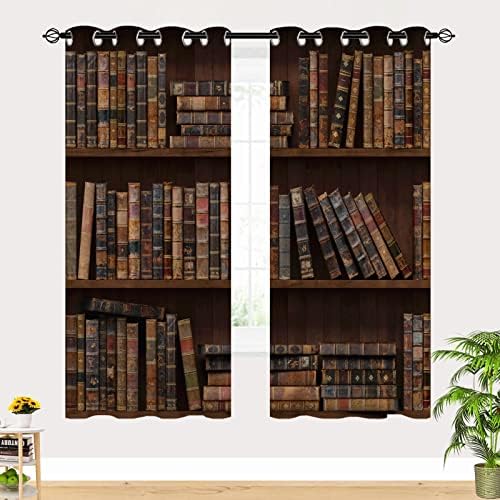 Bookshelf Blackout Curtains 42x63 Inch Grommet Thermal Insulated Room Darkening Window Drapes