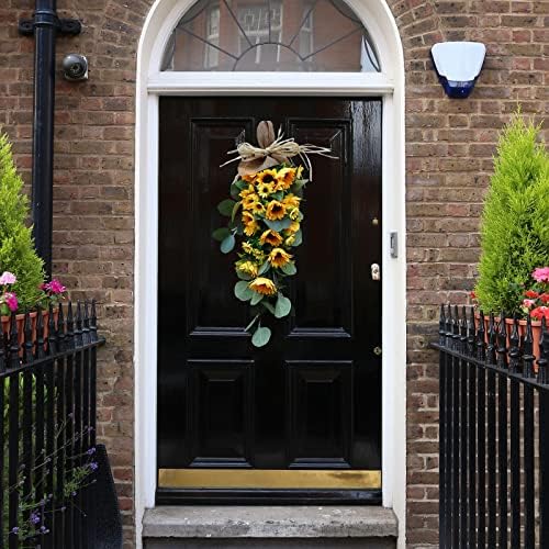 Belupai Sunflower Teardrop Wreath with Eucalyptus Leaves